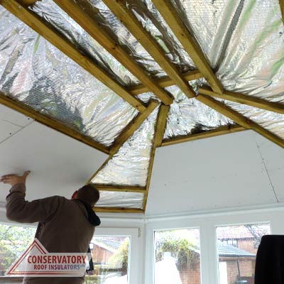 internal fitted conservatory roof inulation fitting plaster boards